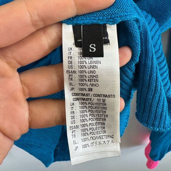 Diesel 100% Linen Crew Neck Long Sleeve Sweater Pink & Blue Contrast Collar S - Picture 7 of 12